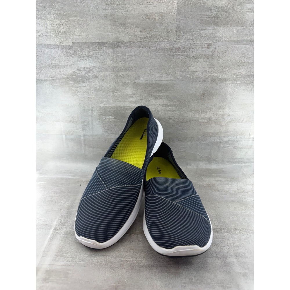 LL Bean Women Sz 8 Navy Blue Pinstripe Slip On Sneakers 503525 Walking Shoes